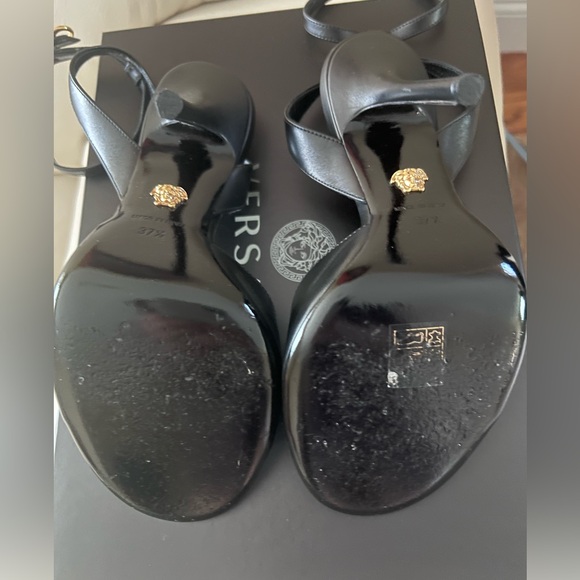 Versace Safety Pin Metallic Ankle Strap Sandal on calf leather - Picture 4 of 5